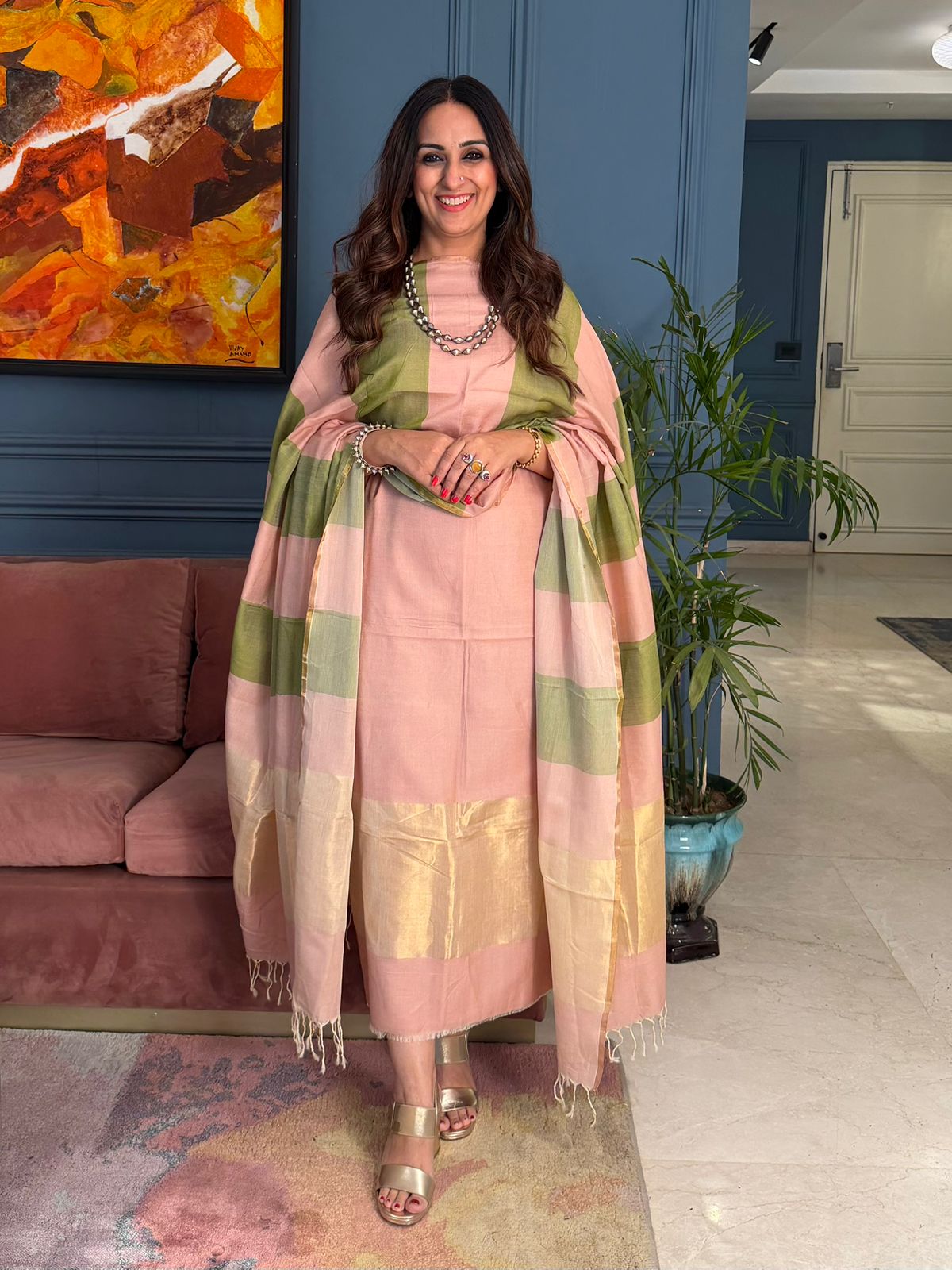 Pure Maheswari Silk Cotton Handwoven Unstitch Suit.