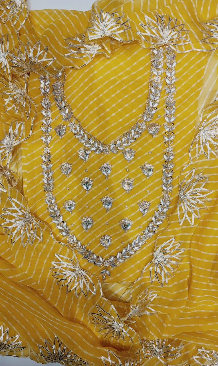 Georgette Gota pati Hand Work Unstitched Suit With Dupata