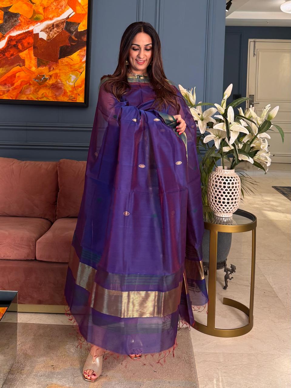 Pure Maheswari Silk Cotton Handwoven Unstitch Suit.