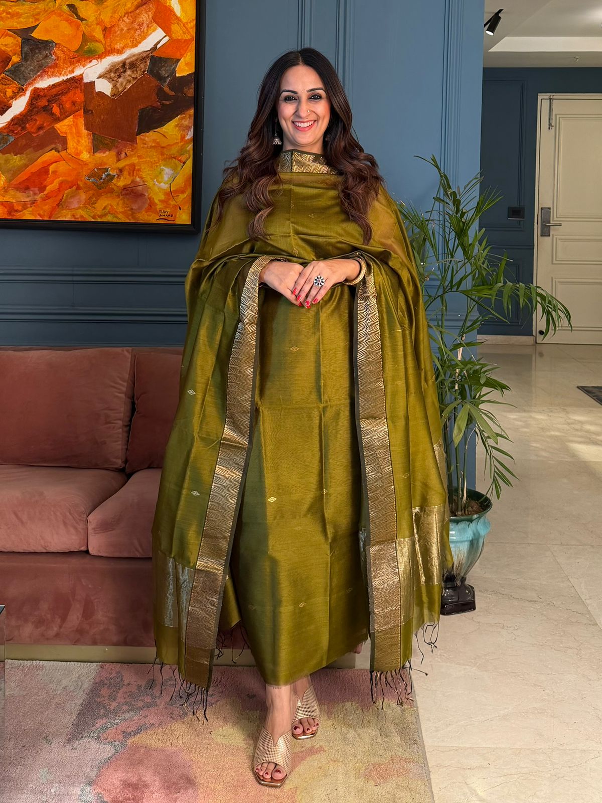 Pure Maheswari Silk Cotton Handwoven Unstitch Suit.