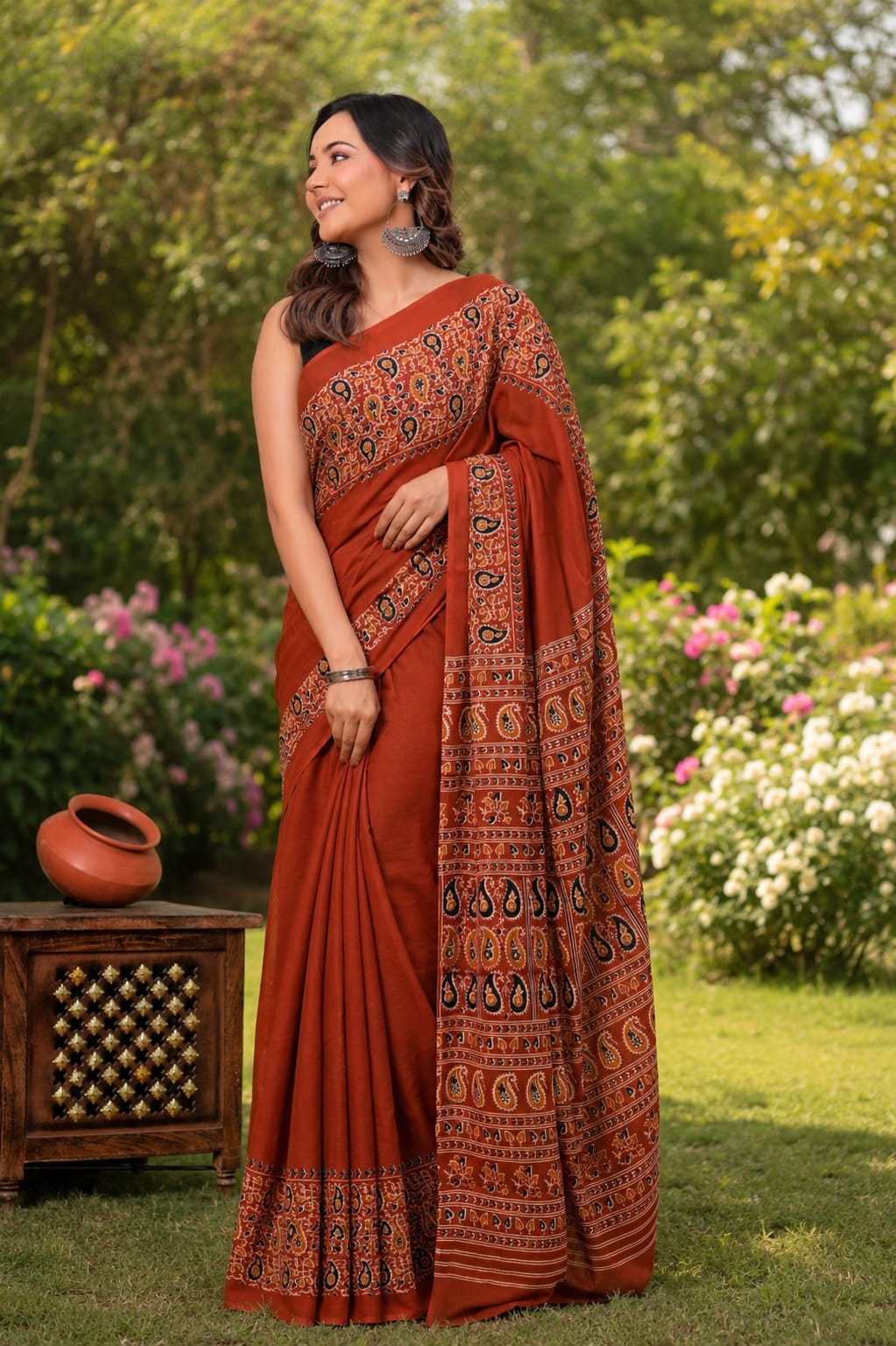 Pure Cotton Hand Block Printed Saree With Blouse.