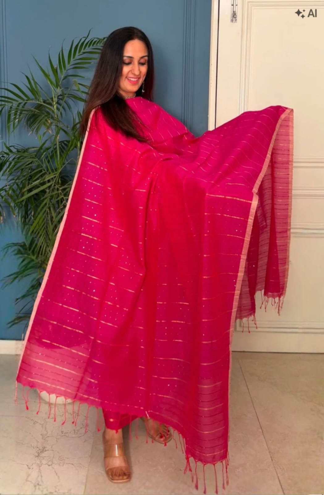 Pure Maheswari Silk Cotton Handwoven Unstitch Suit.