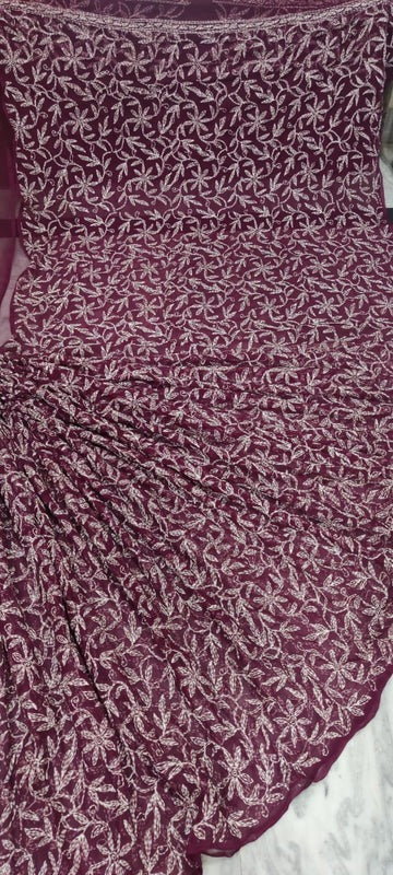 Lucknowi Tepchi Jaal Work Saree.