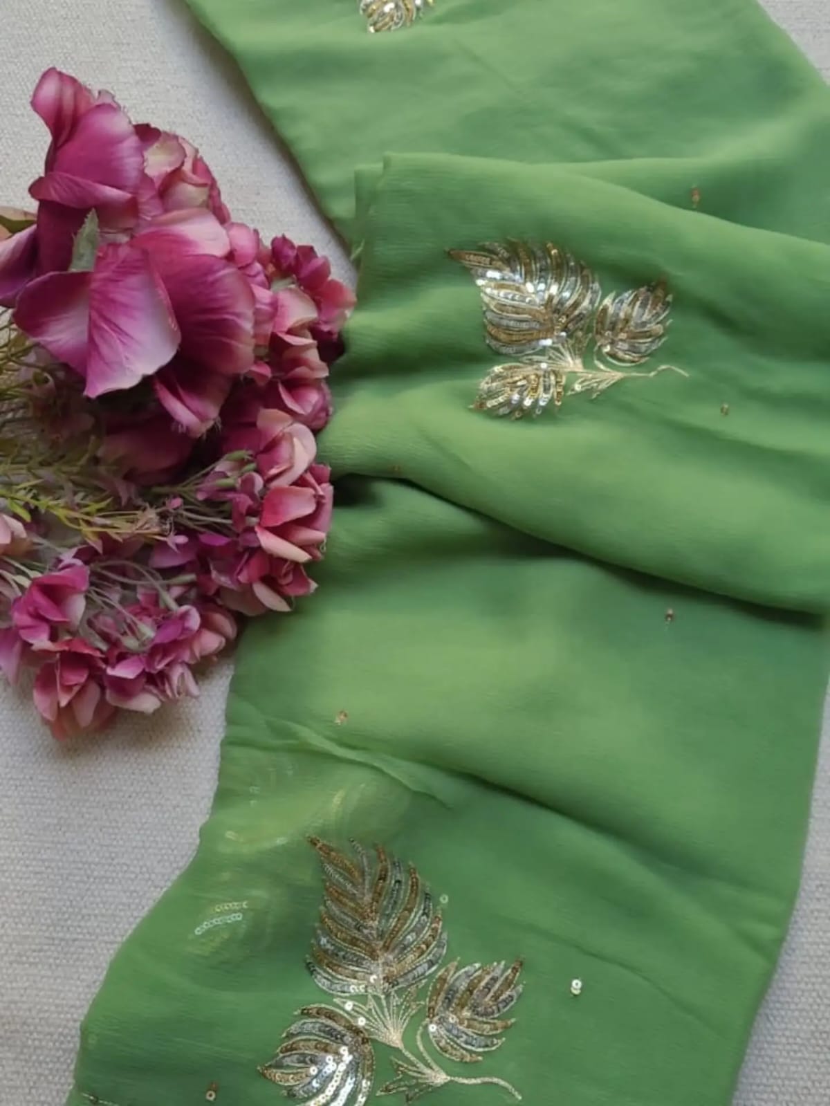 Pure Diamond Chiffon Hand Work Saree.