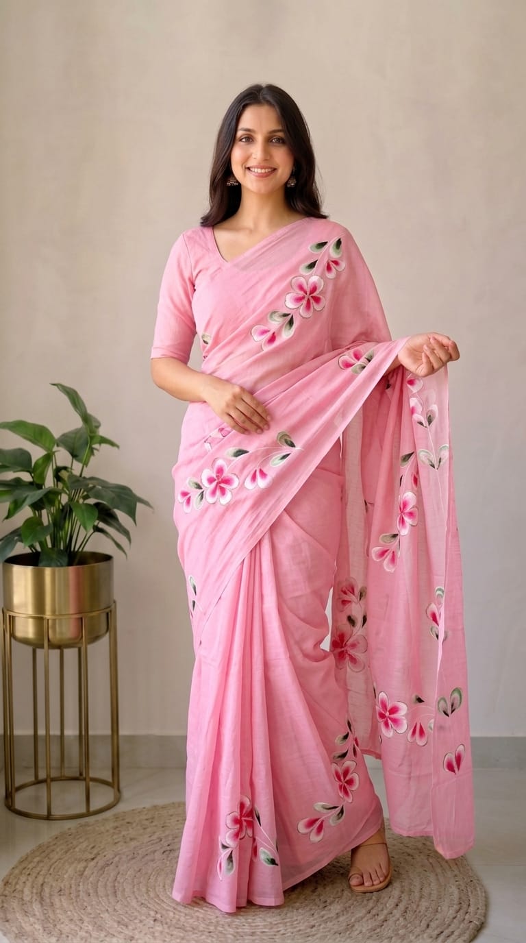 Pure Cotton Hand Block Printed Saree With Blouse.