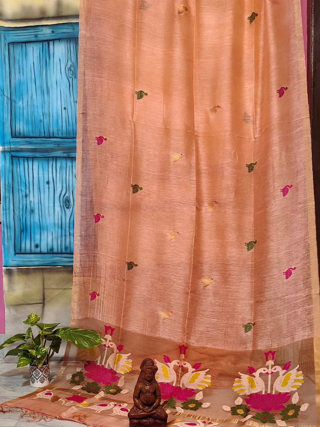 Pure Linen Tissue Saree with Blouse.