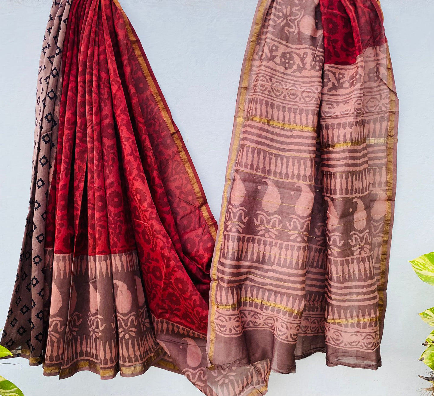 Pure Chanderi Silk Hand-block Printed Saree.