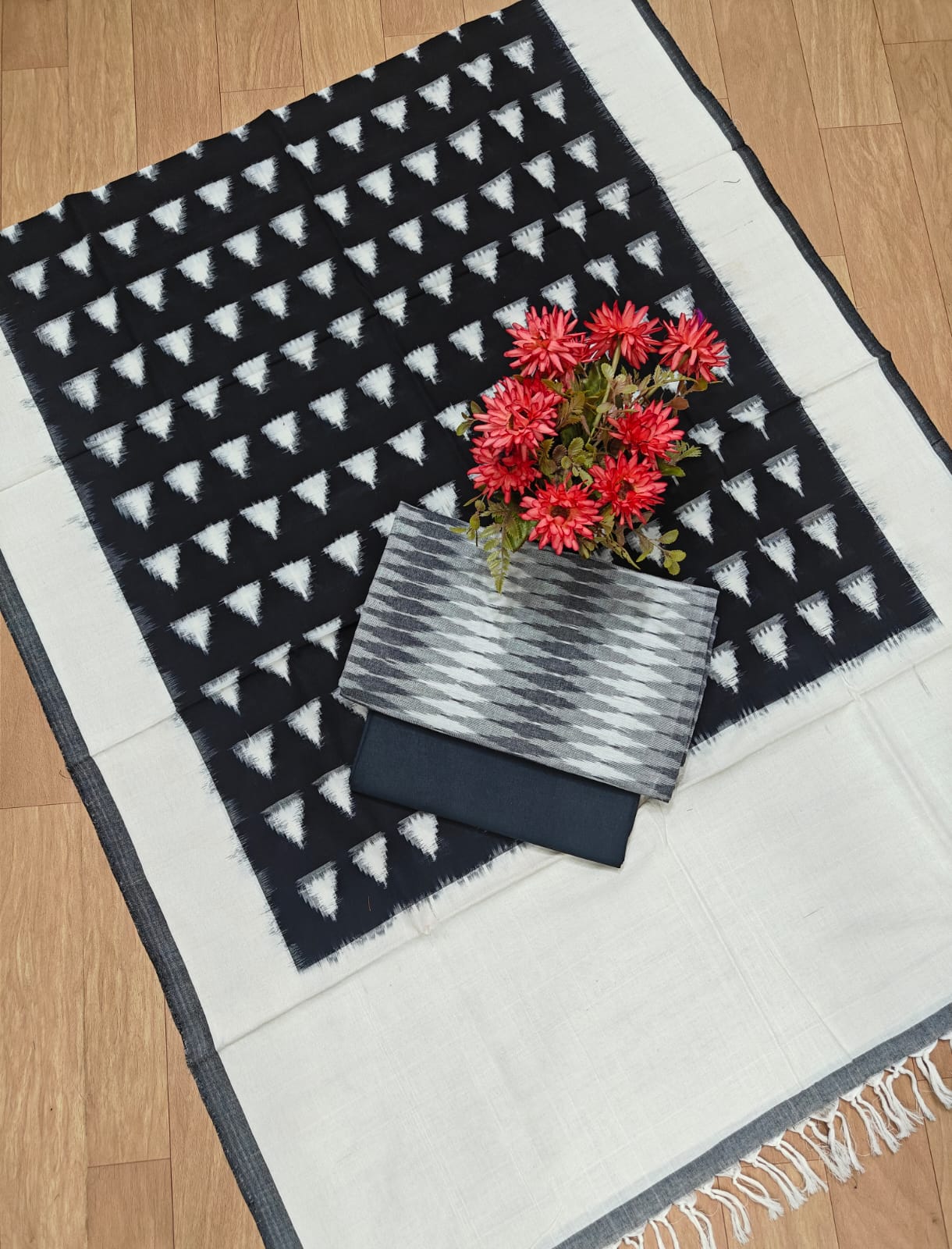 Beautiful Pure Cotton Double Ikkat Unstitched Suit.