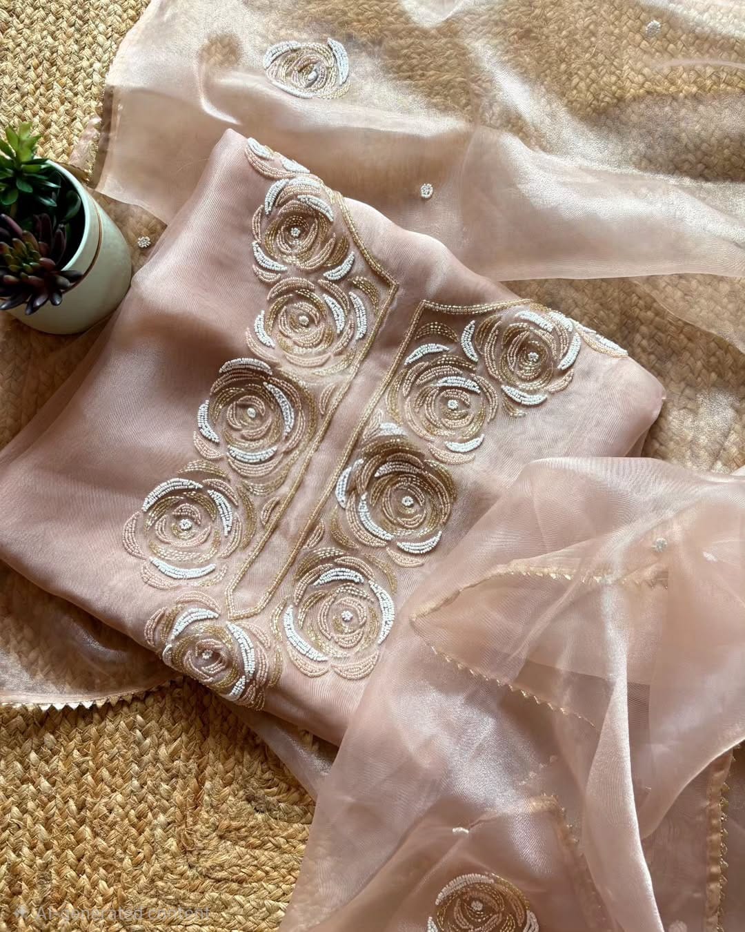 Pure Organza Hand Work Unstitched Suit.