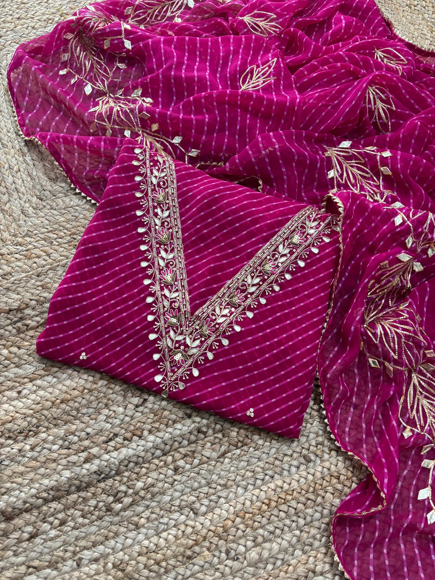 Georgette Gota pati Hand Work Unstitched Suit With Dupata.