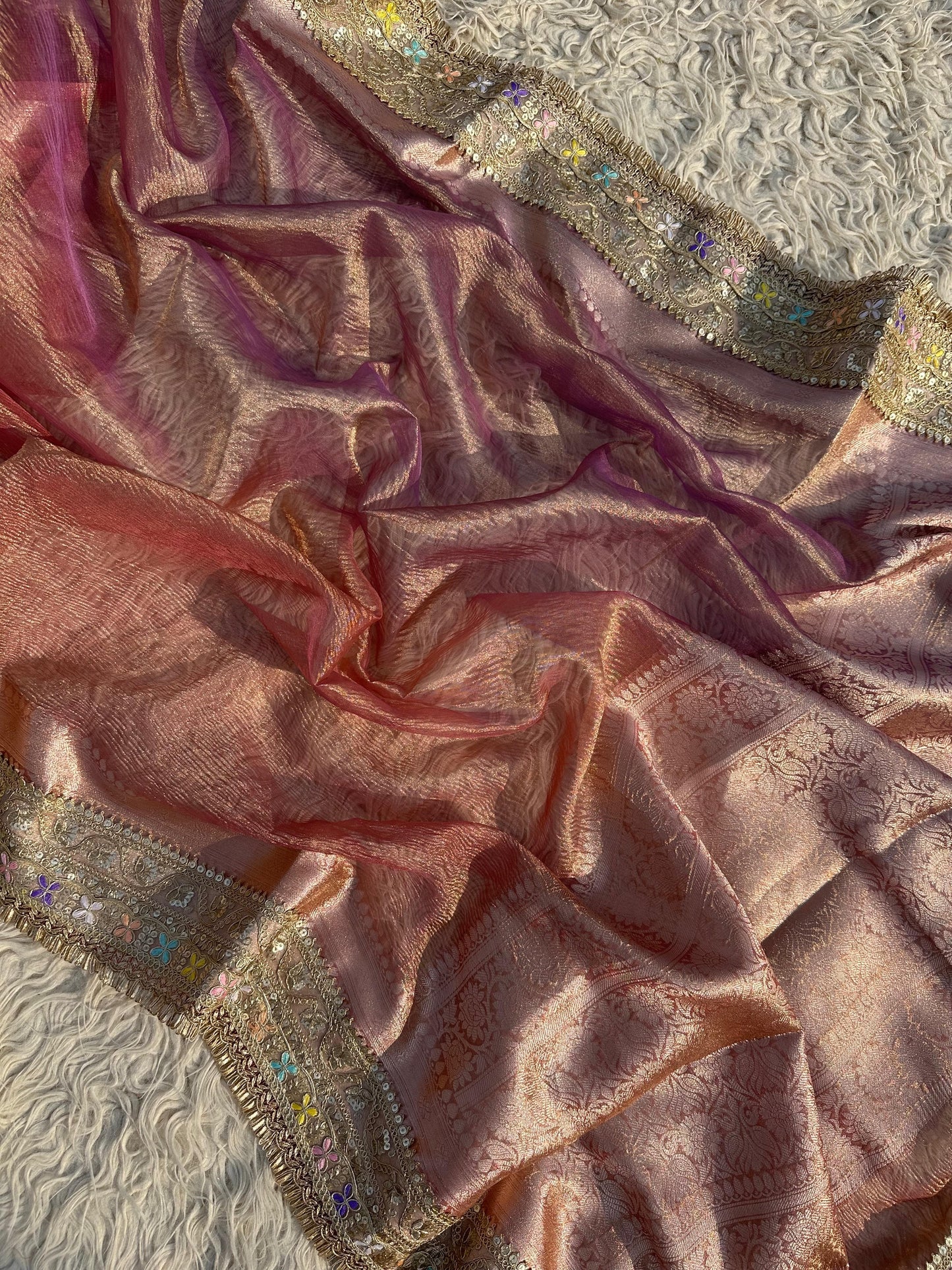 Banarasi Tissue Crush Silk Lace Work Saree.