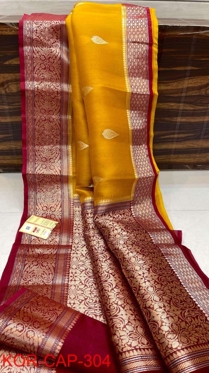 Pure Banarasi Handloom Kora Organza Silk Saree.