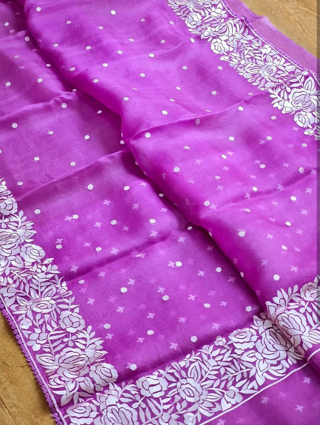 Banarasi Soft Kora Organza Embroidery Work Saree.