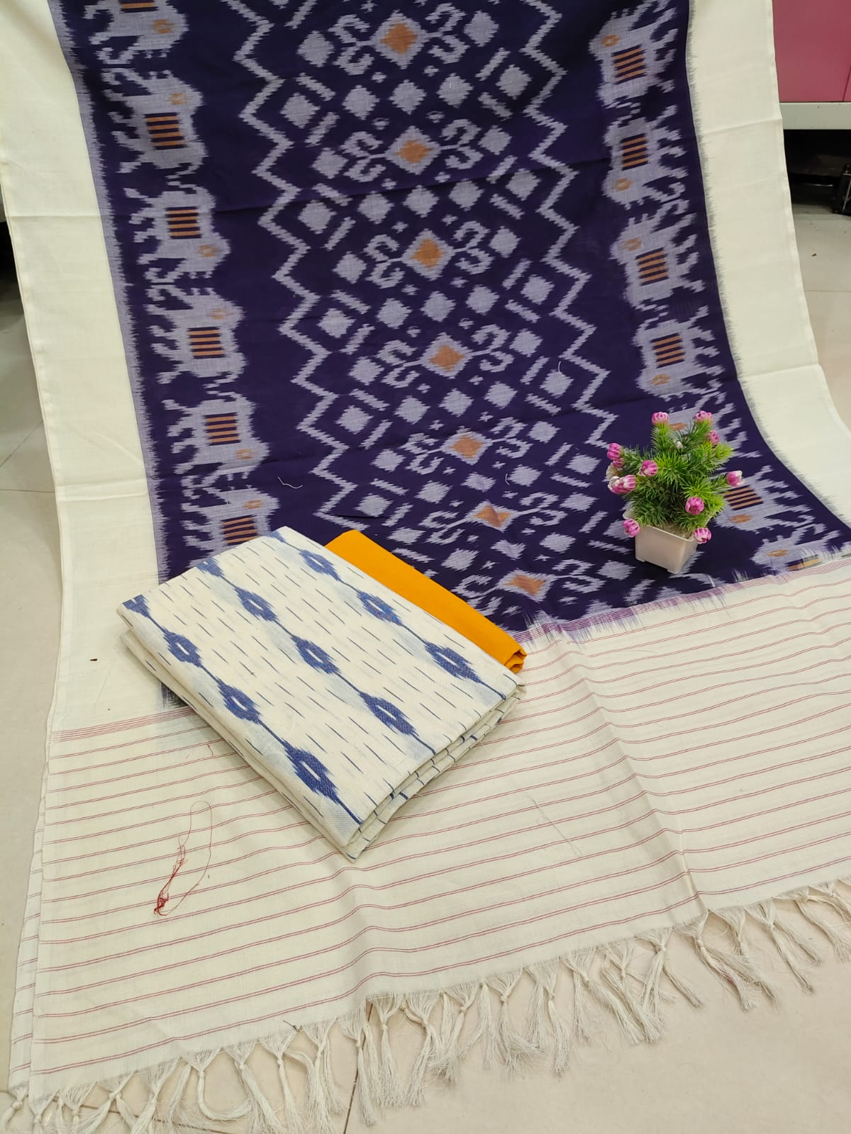 Pure Double Ikkat Cotton Unstitched Suit.