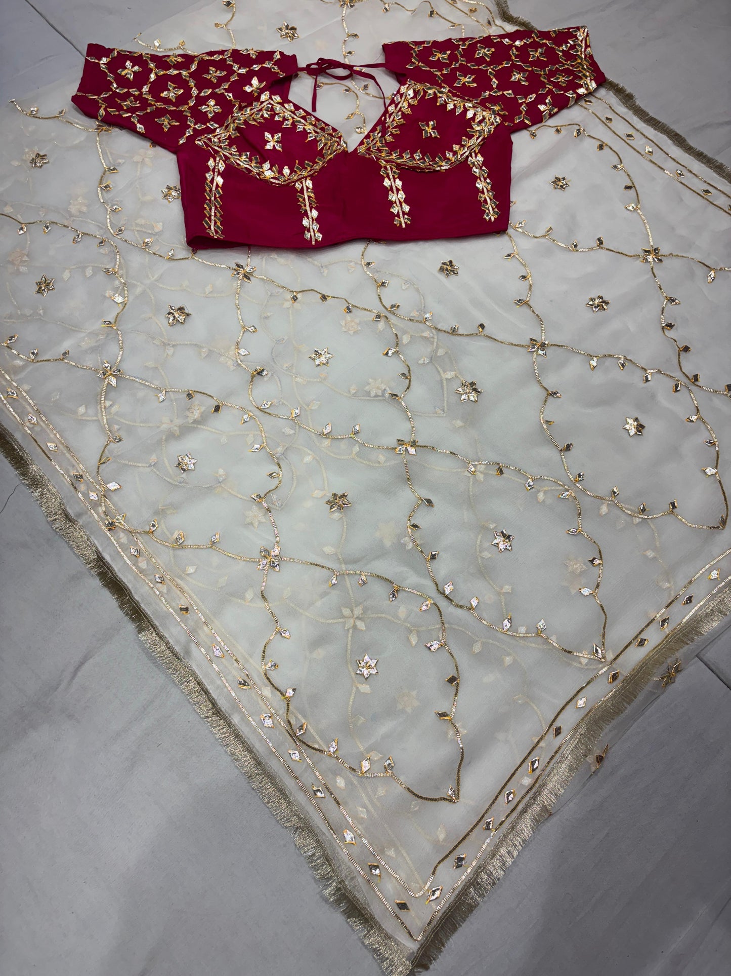 Pure Dimond Chiffon Gota Jaal Saree with Aangi Blouse.
