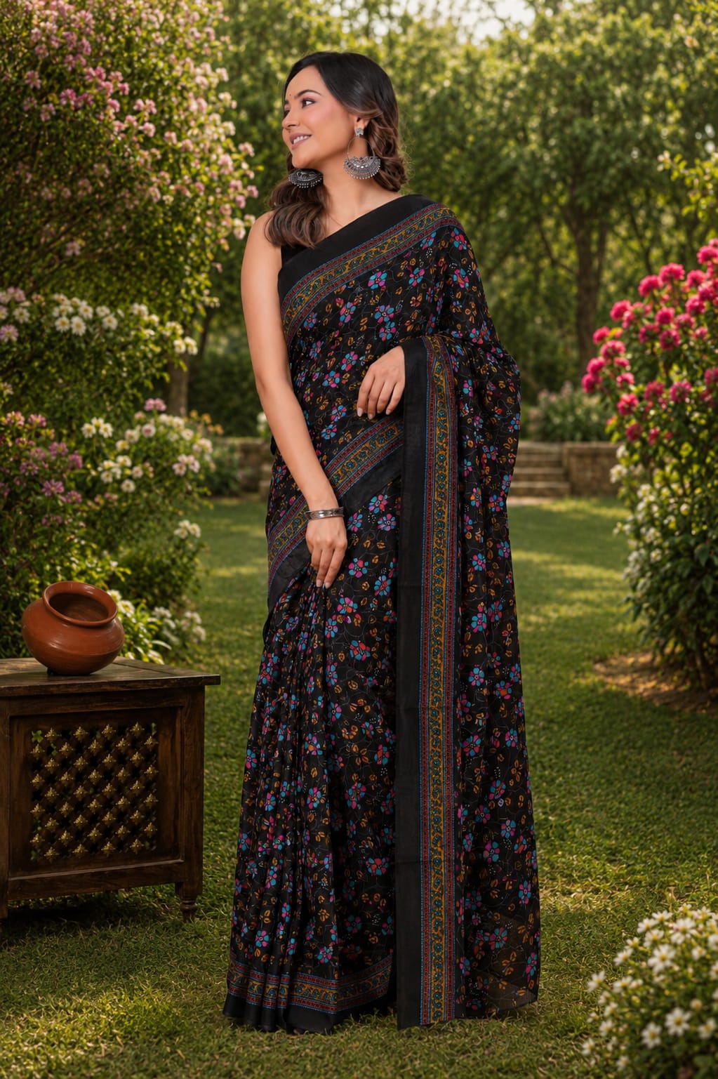 Pure Cotton Hand Block Printed Saree With Blouse.