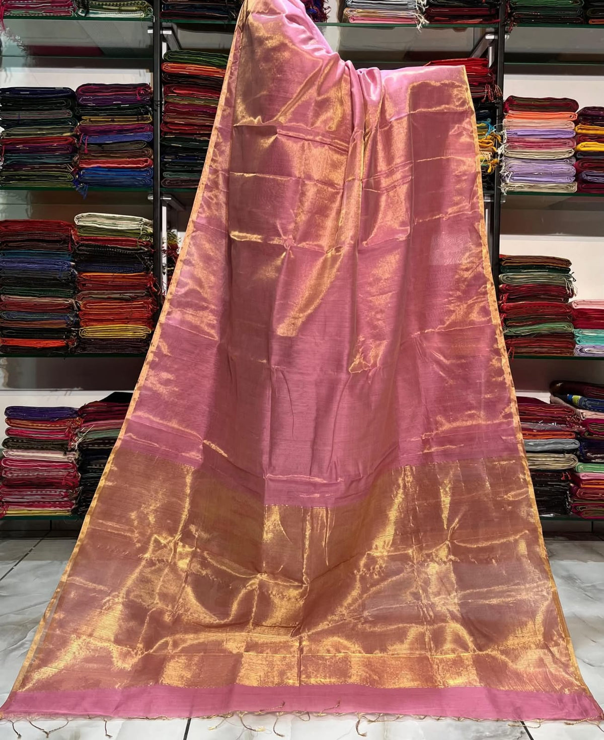 Tissue Linen Silk Saree with Blouse.