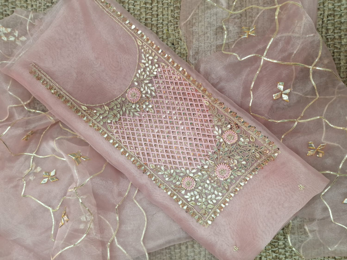 Pure Organza Hand Work Unstitched Suit.