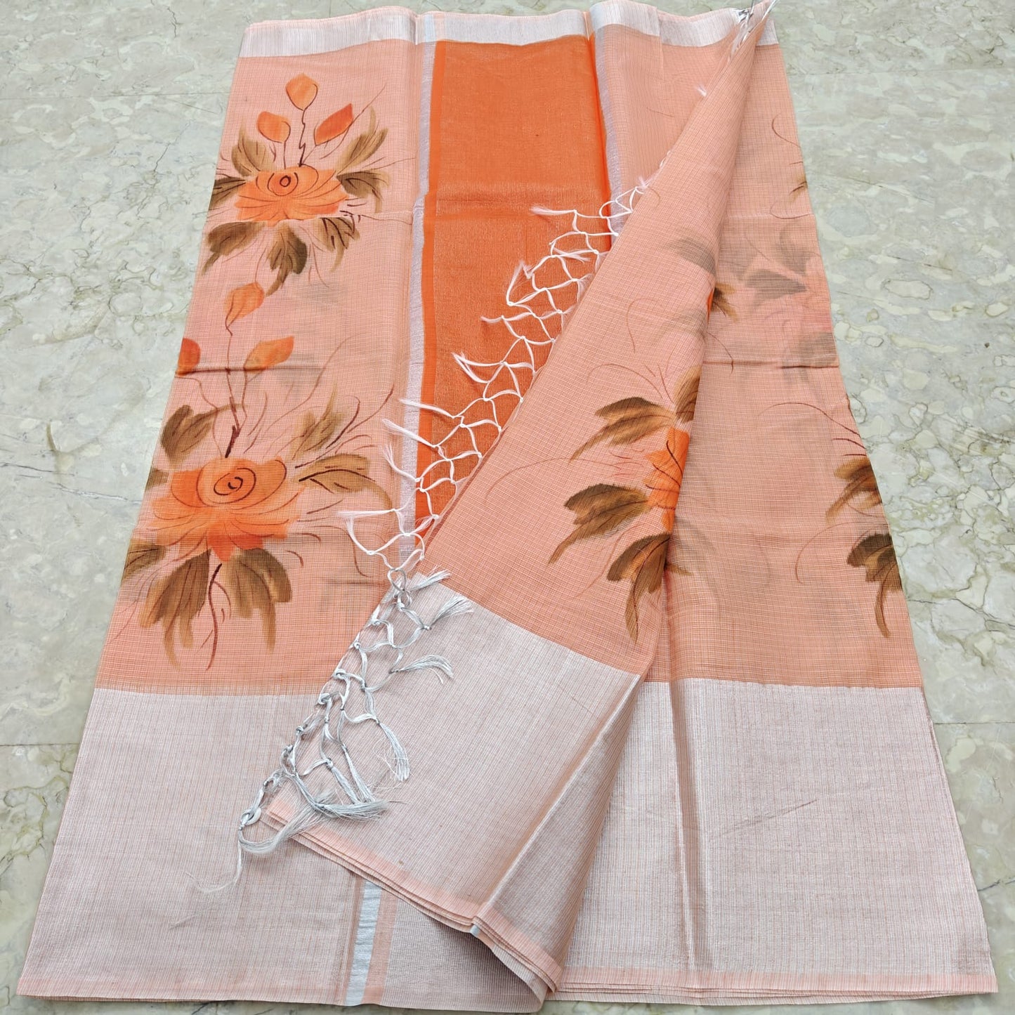 Pure Kota Doriya Hand Brush Painted Saree.