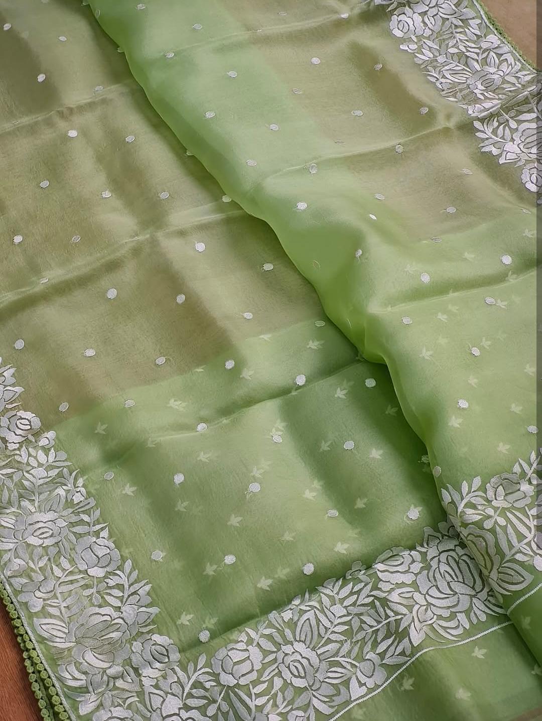 Banarasi Soft Kora Organza Embroidery Work Saree.