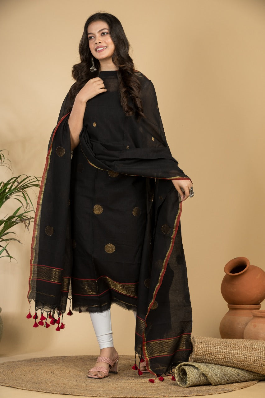 Pure Maheswari Silk Cotton Handwoven Unstitch Suit.