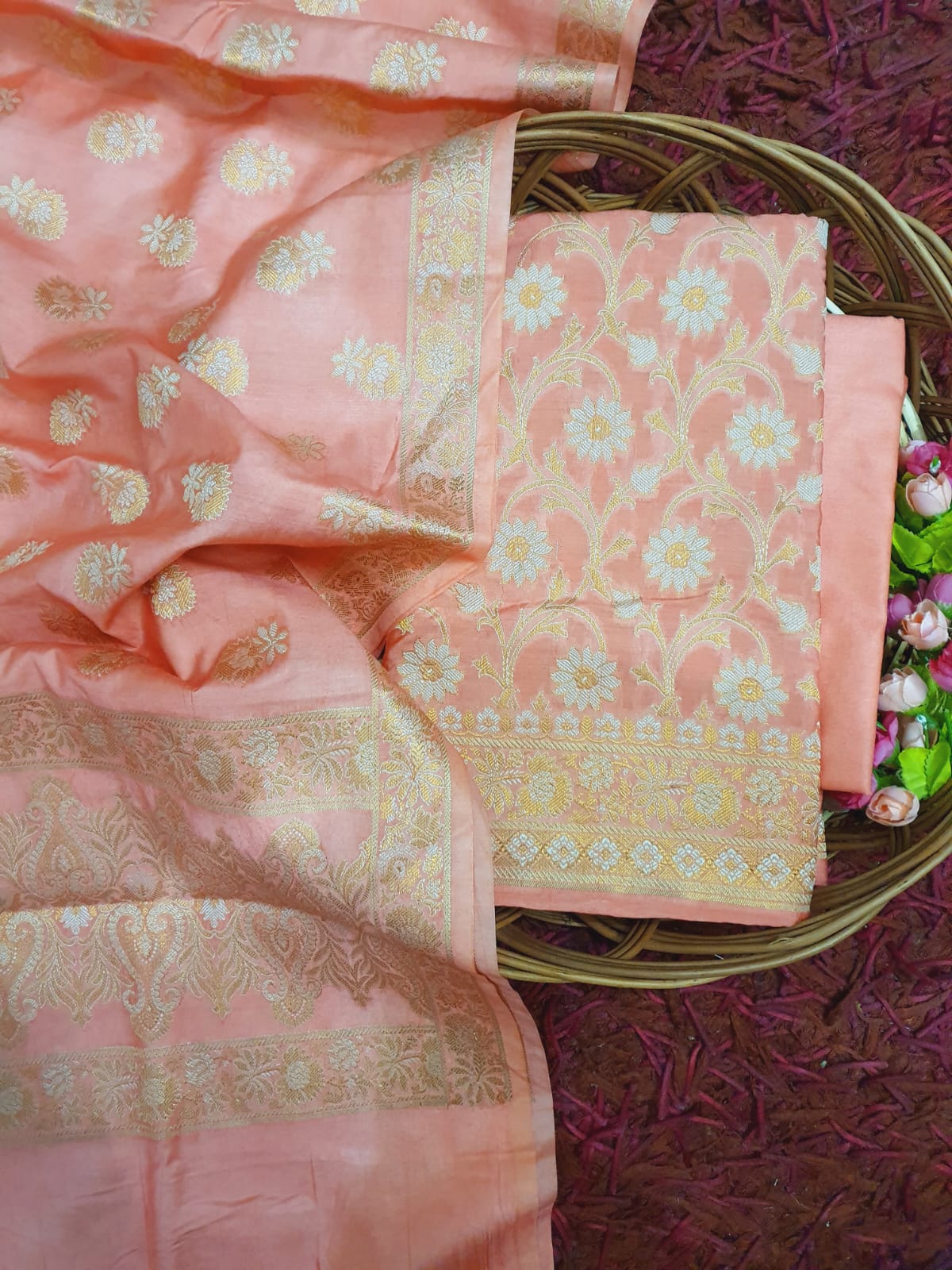 Banarasi Chiniya Silk Zari Work Unstitched Suit with Dupatta