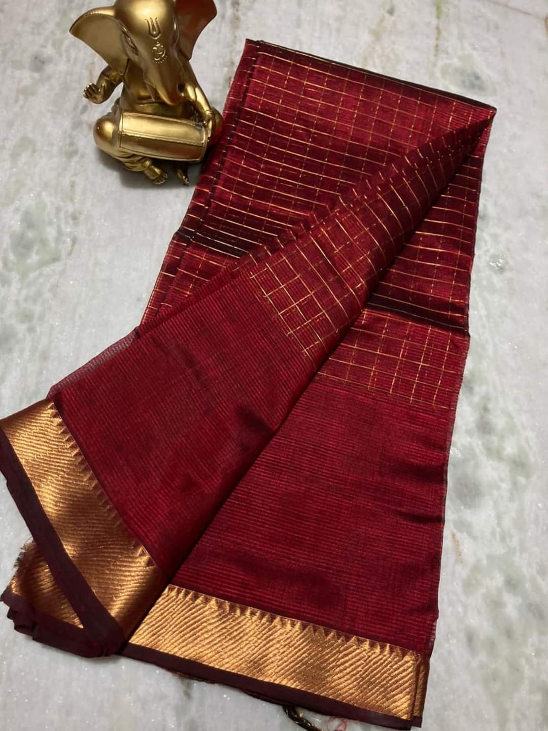 Pure Cotton Silk Mangalagiri Saree With Running Blouse .