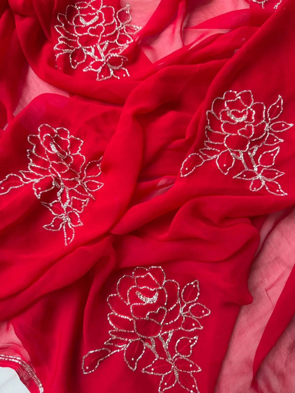 Pure Diamond Chiffon Hand Work Saree.