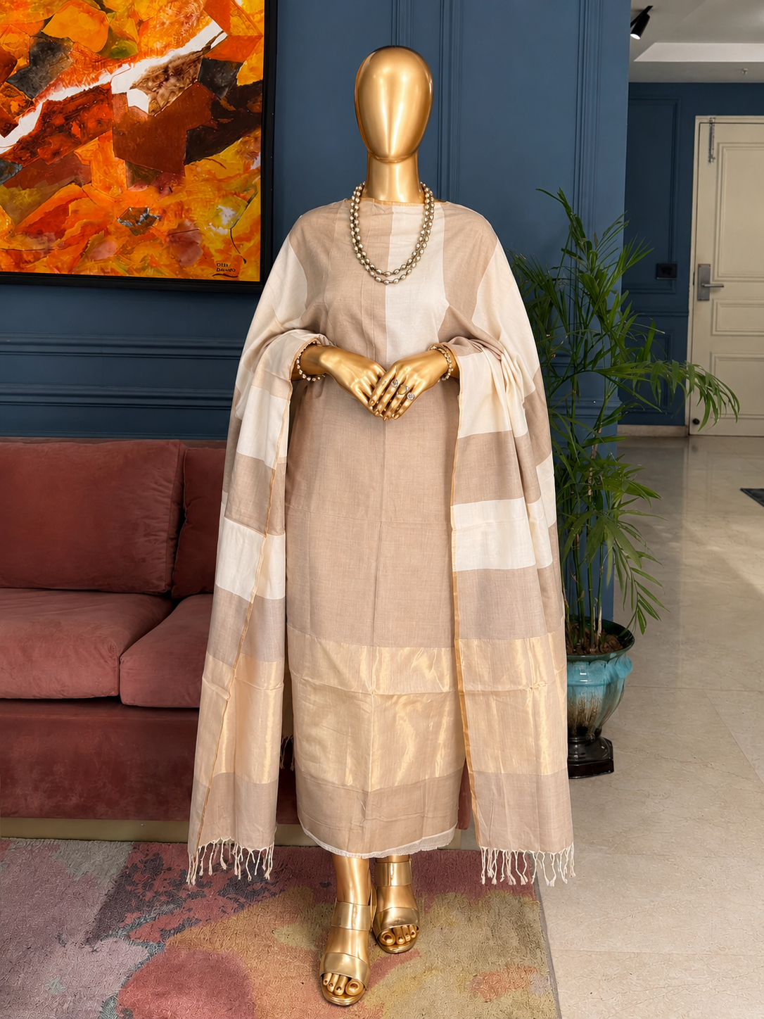 Pure Maheswari Silk Cotton Handwoven Unstitch Suit.