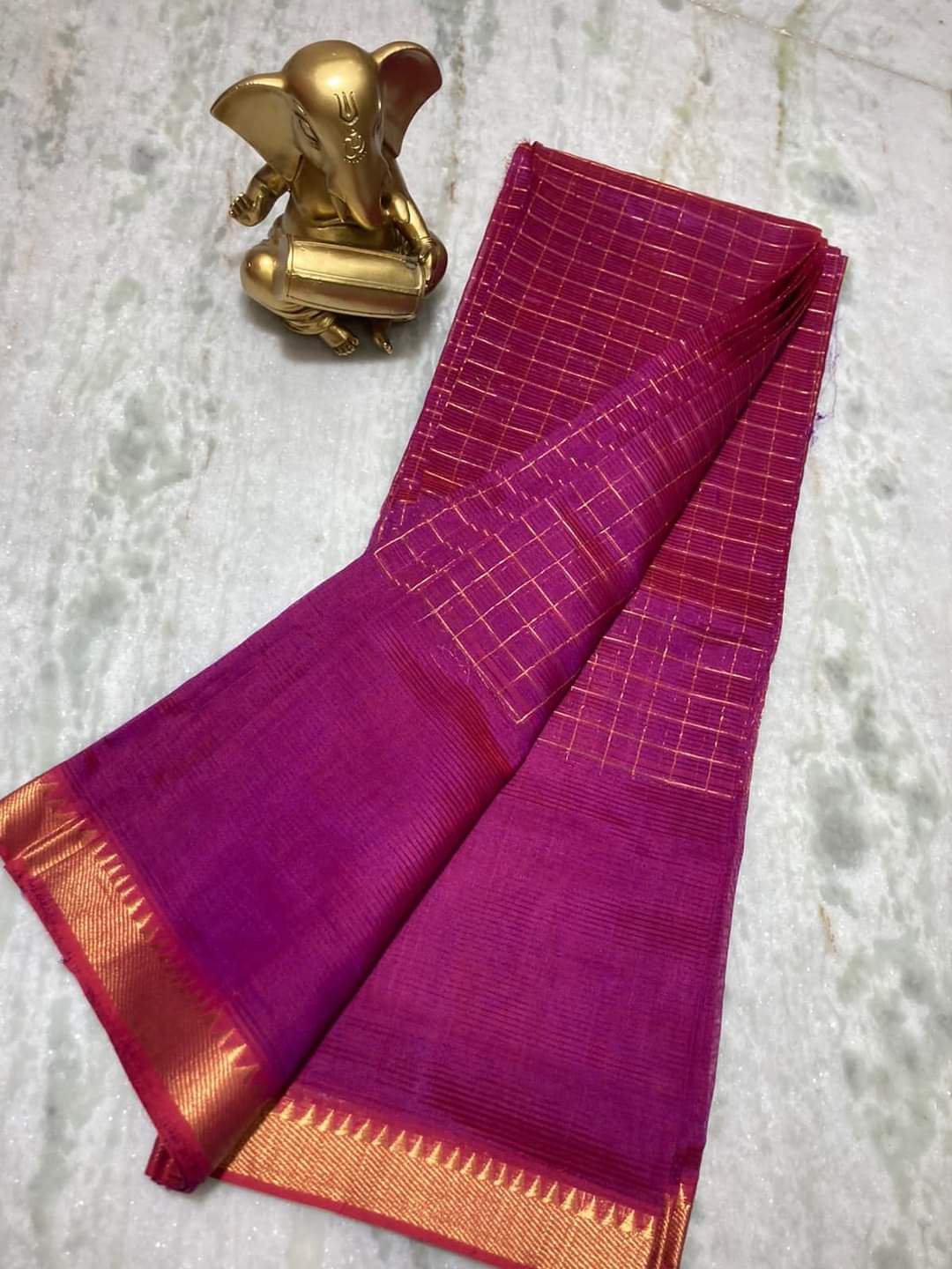 Pure Cotton Silk Mangalagiri Saree With Running Blouse .
