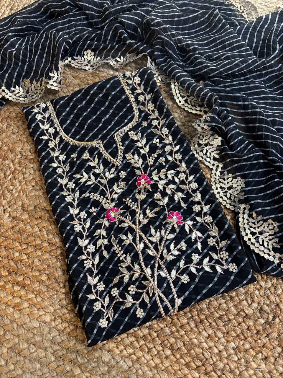 Georgette Gota pati Hand Work Unstitched Suit With Dupata.