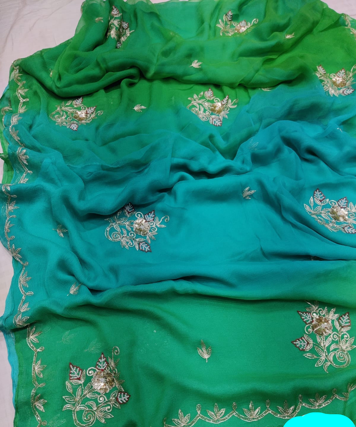 Pure Diamond Chiffon Beautiful Hand Work Saree