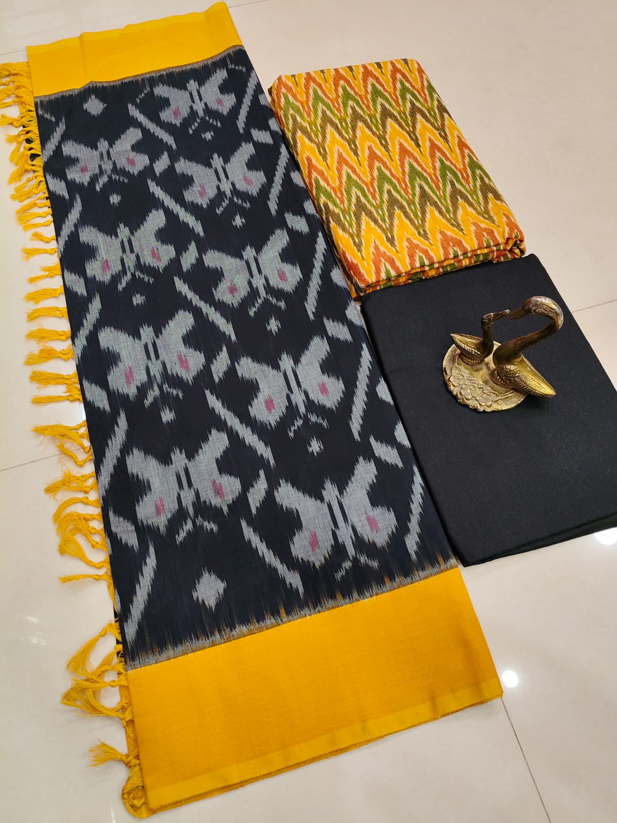 Beautiful Pure Cotton Double Ikkat Unstitched Suit.