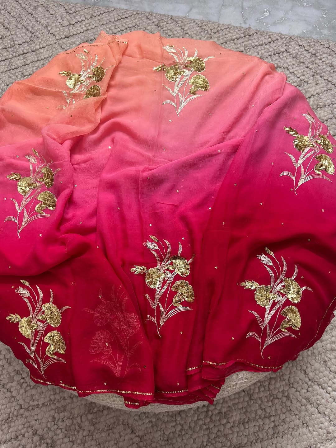 Multicolor Pure Diamond Chiffon Hand Work Saree With Blouse.