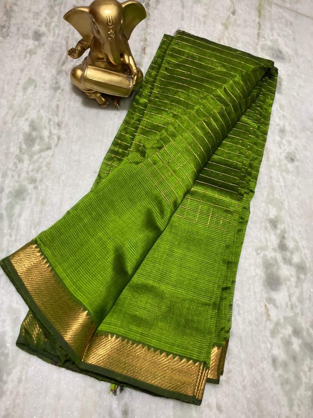 Pure Cotton Silk Mangalagiri Saree With Running Blouse .