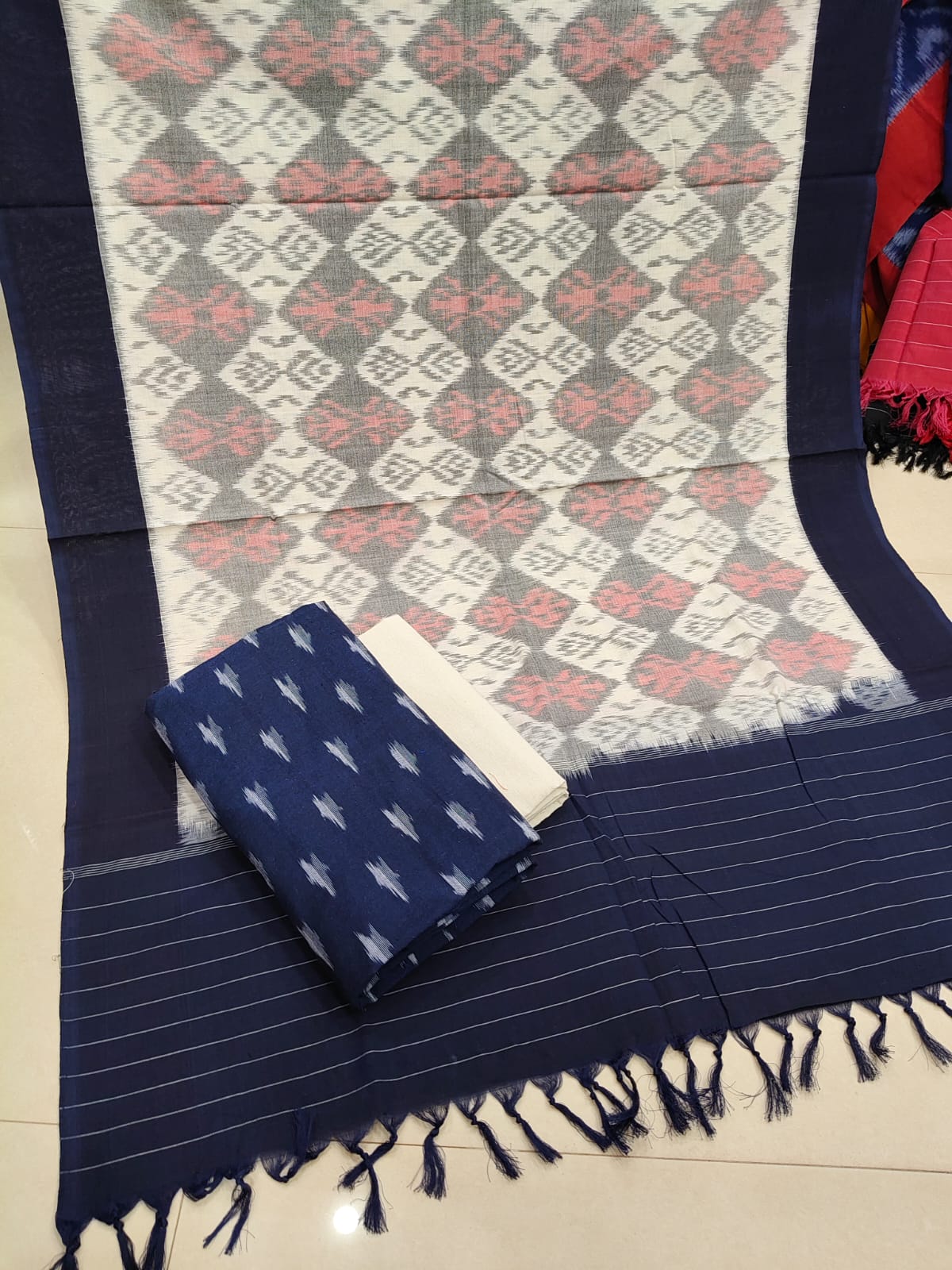 Pure Double Ikkat Cotton Unstitched Suit.