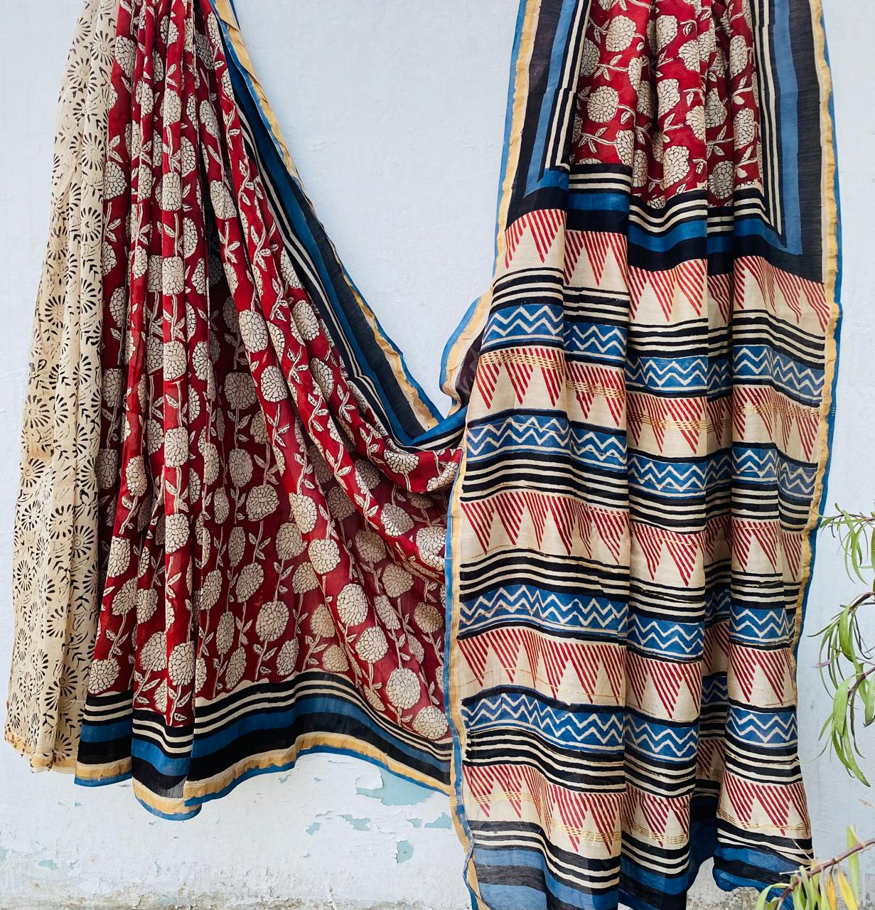 Pure Chanderi Silk Hand-block Printed Saree.