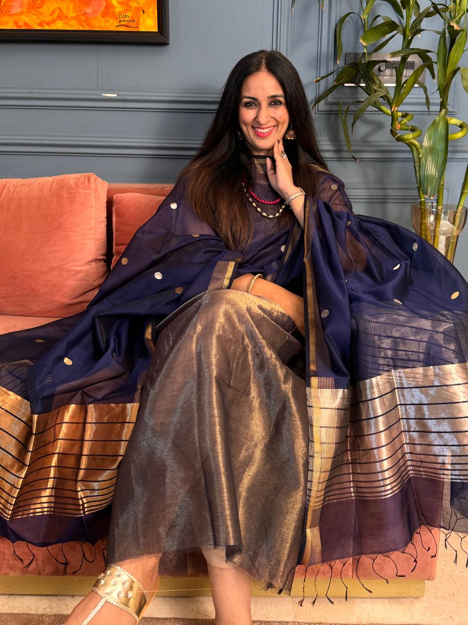 Pure Maheswari Silk Cotton Handwoven Unstitch Suit.