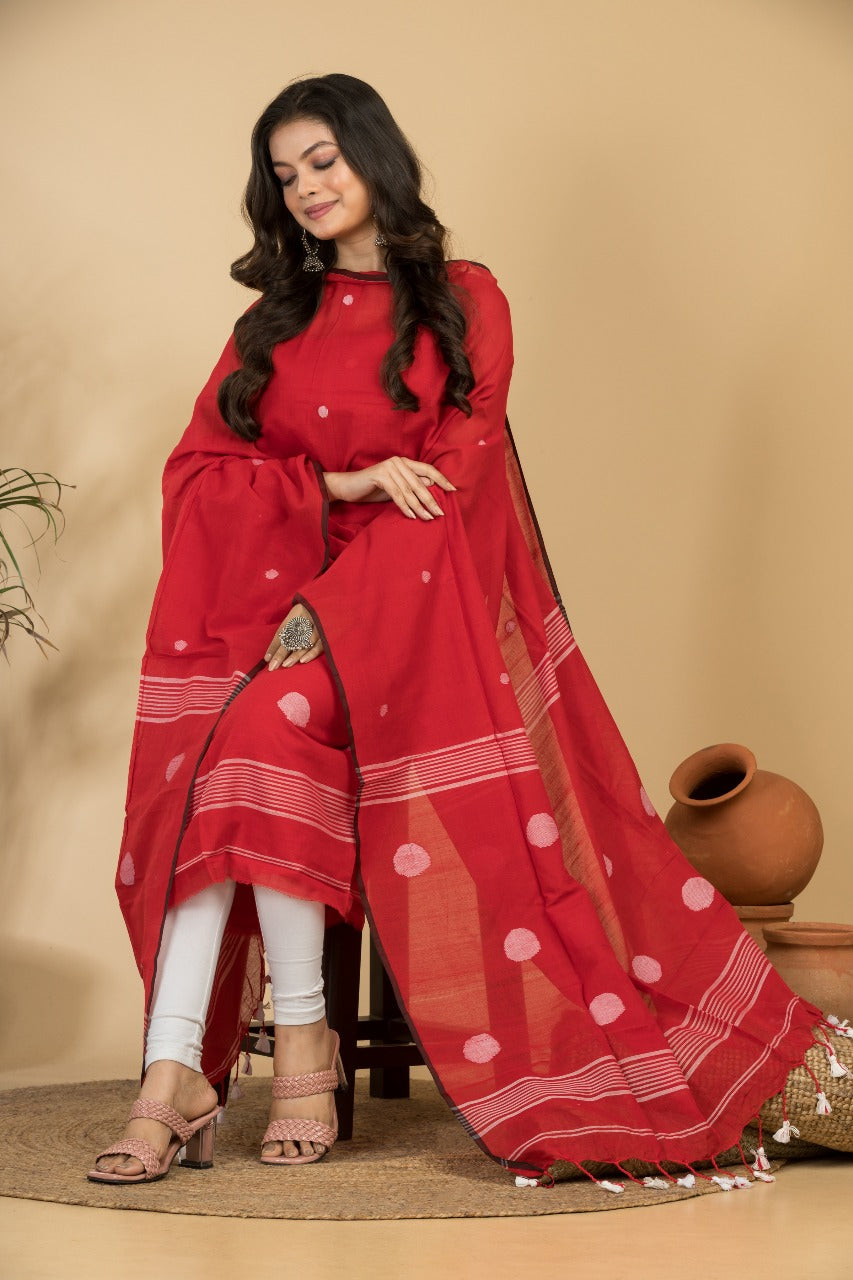 Pure Maheswari Silk Cotton Handwoven Unstitch Suit.