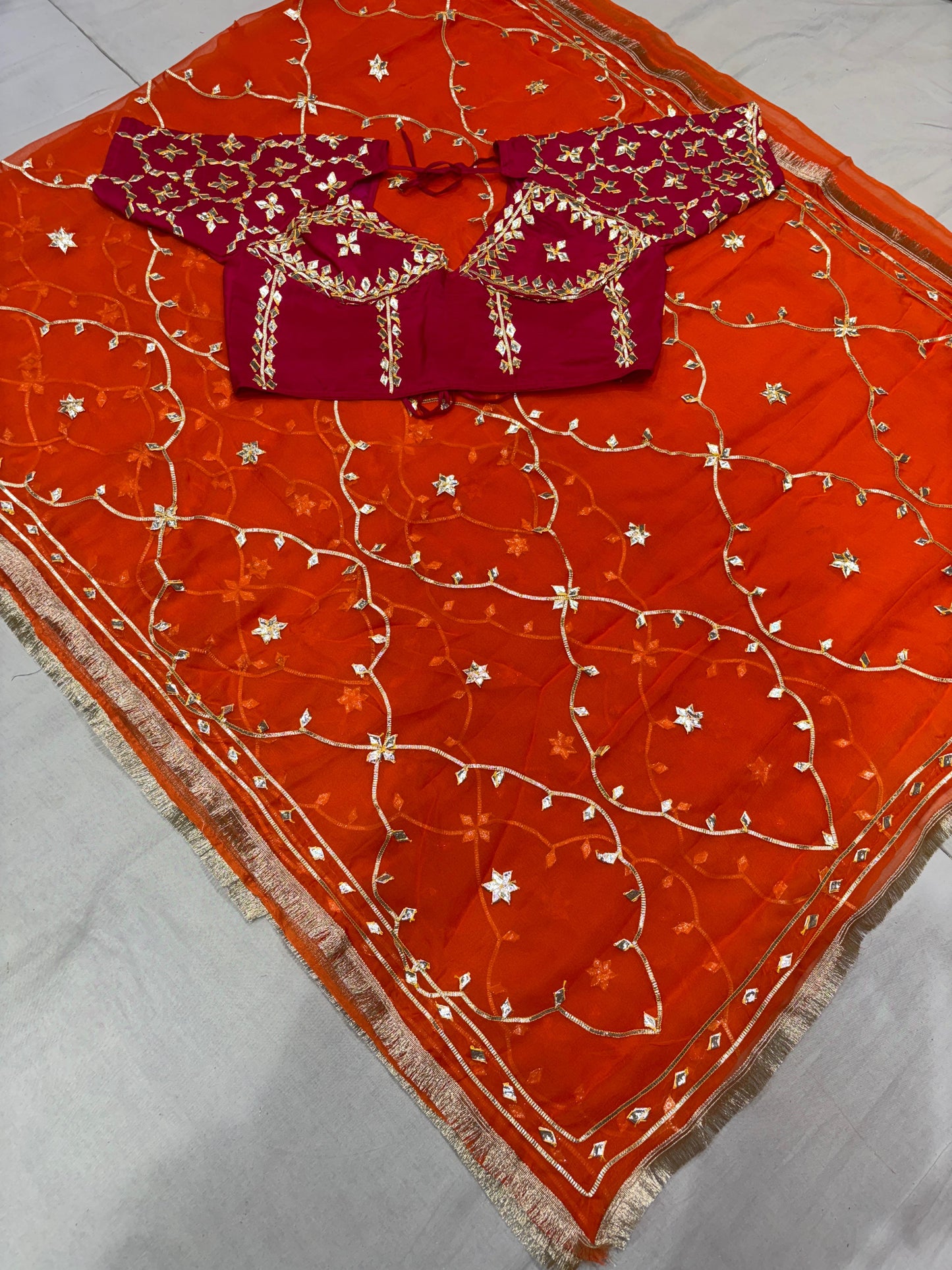 Pure Dimond Chiffon Gota Jaal Saree with Aangi Blouse