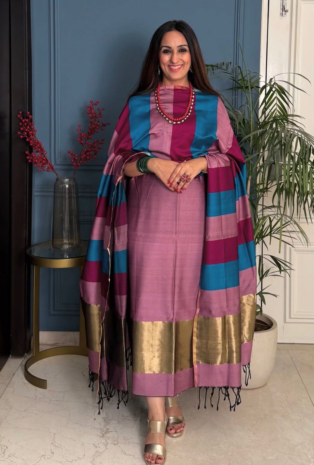 Pure Maheswari Silk Cotton Handwoven Unstitch Suit.