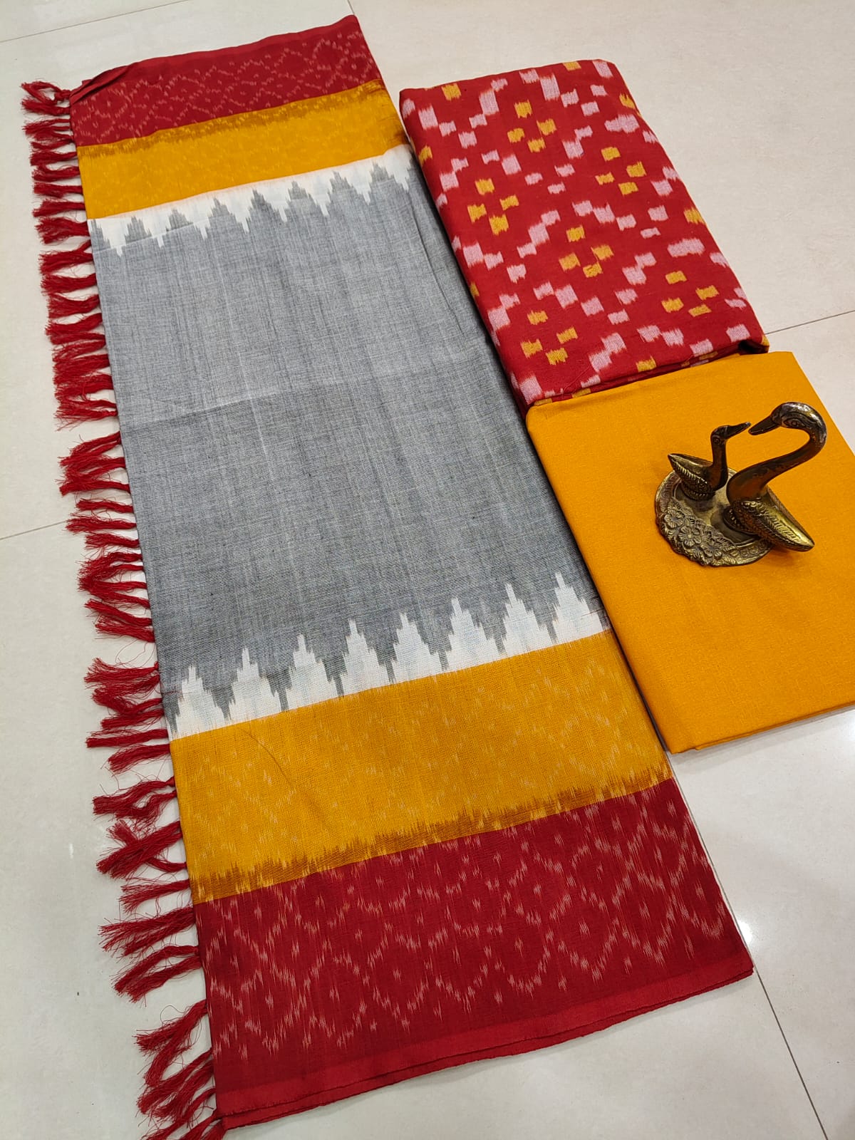 Beautiful Pure Cotton Double Ikkat Unstitched Suit.