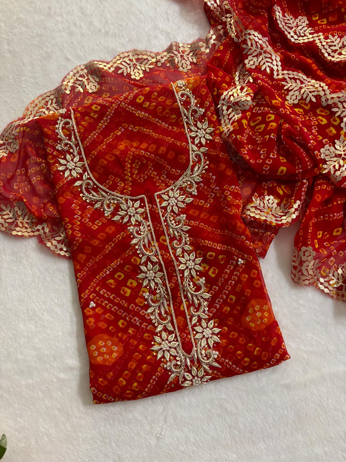 Georgette Gota pati Hand Work Unstitched Suit With Dupata.