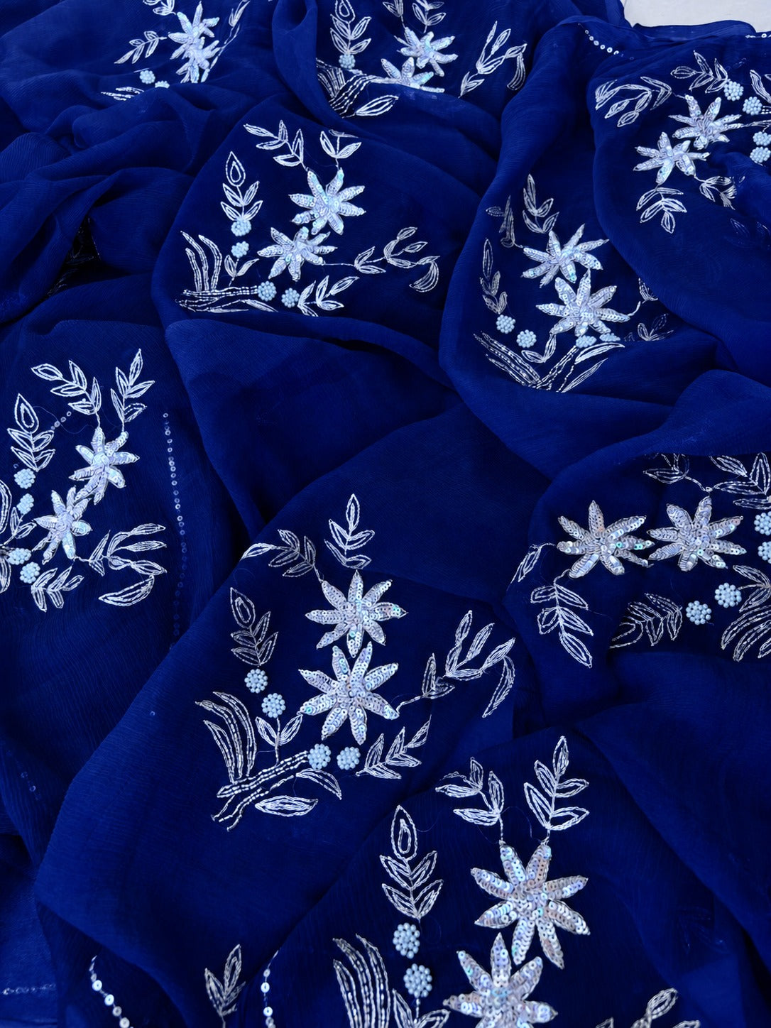 Pure Diamond Chiffon Hand Work Saree With Blouse.