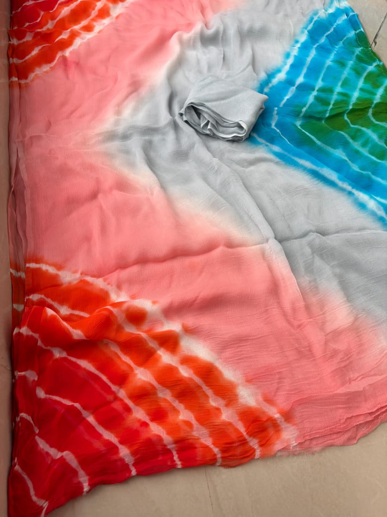 Pure Dimond Chiffon Printed Leheriya Saree.