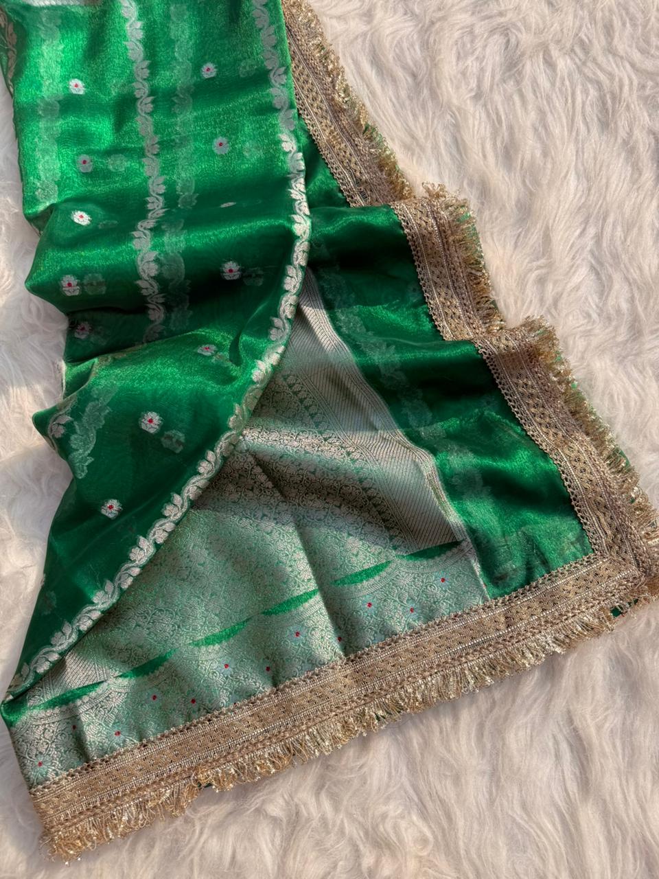 Banarasi Tissue Silk Tilfi Meena Work Saree.