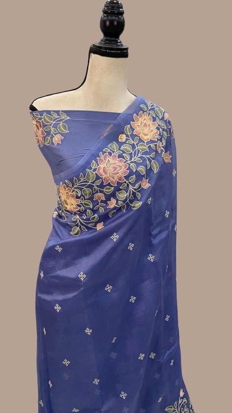 Banarasi Kora Organza Silk Embroidery Work Saree