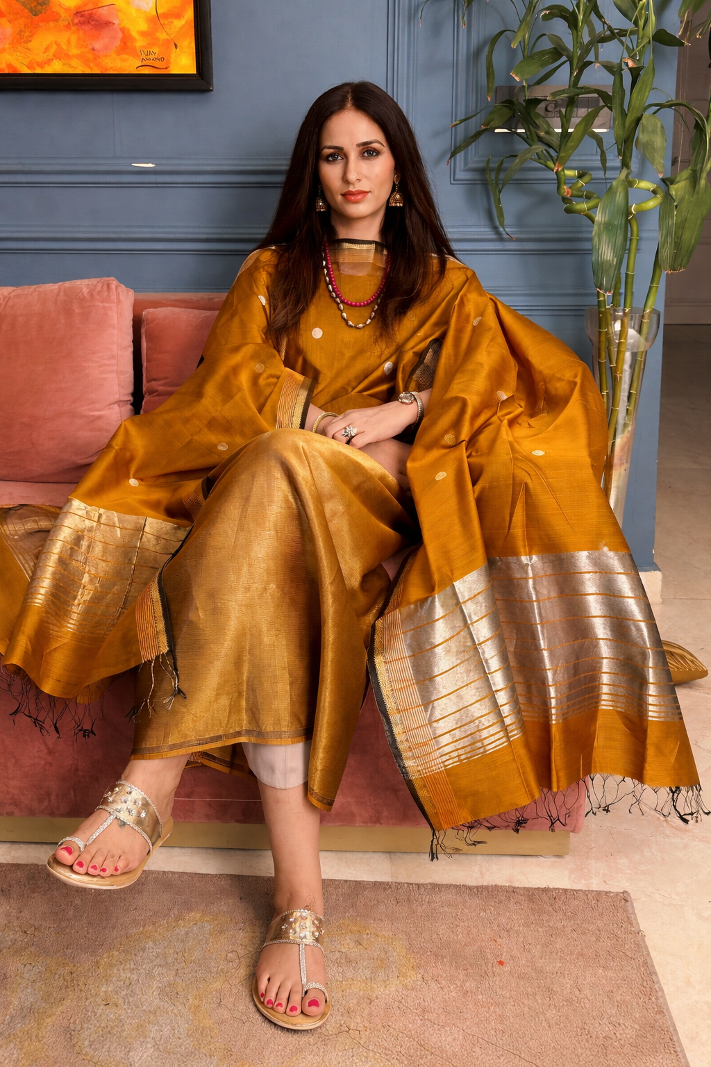 Pure Maheswari Silk Cotton Handwoven Unstitch Suit.