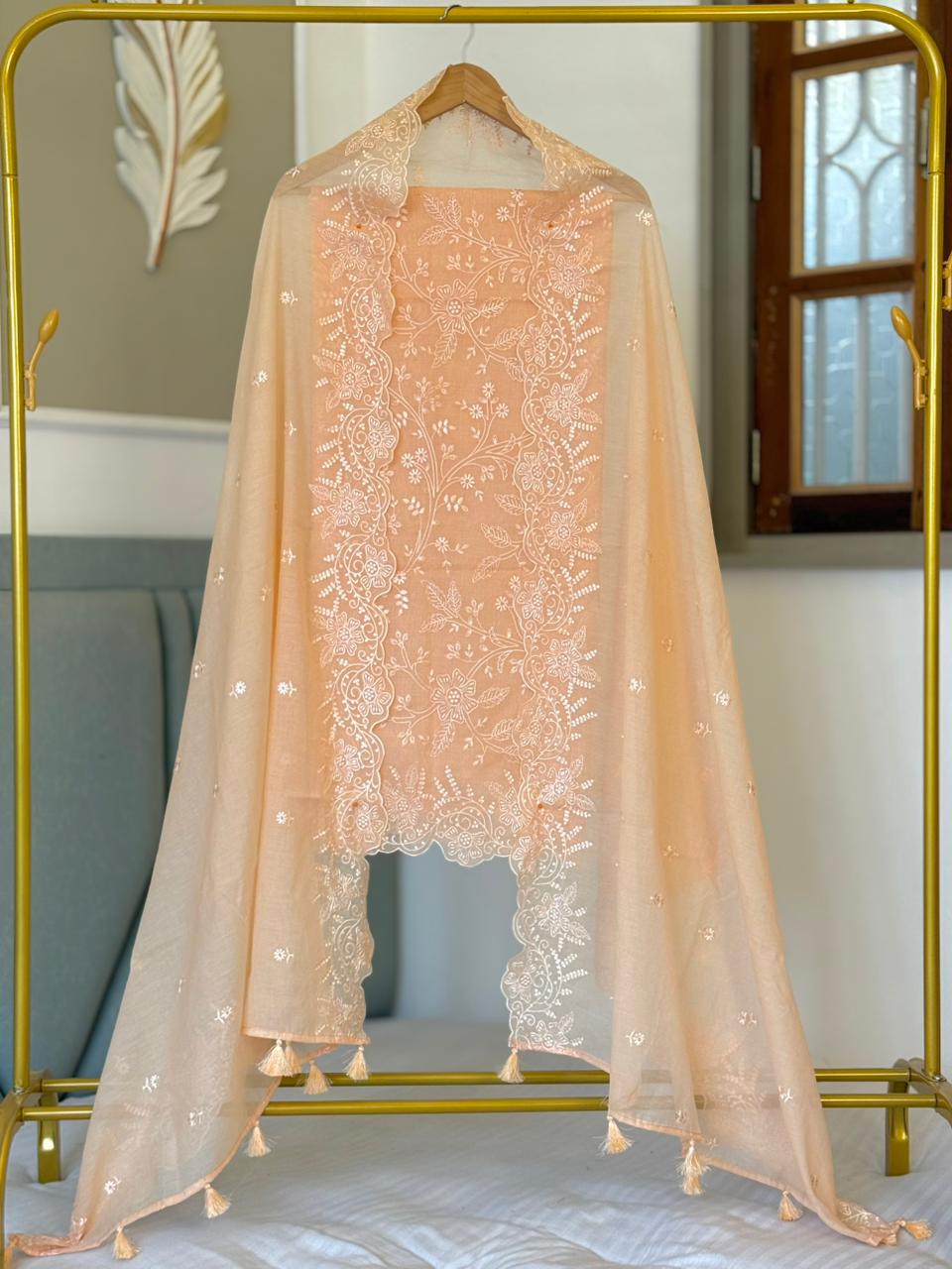 Pure Banarasi Chanderi Silk Embroidery Work Unstitched Suit.