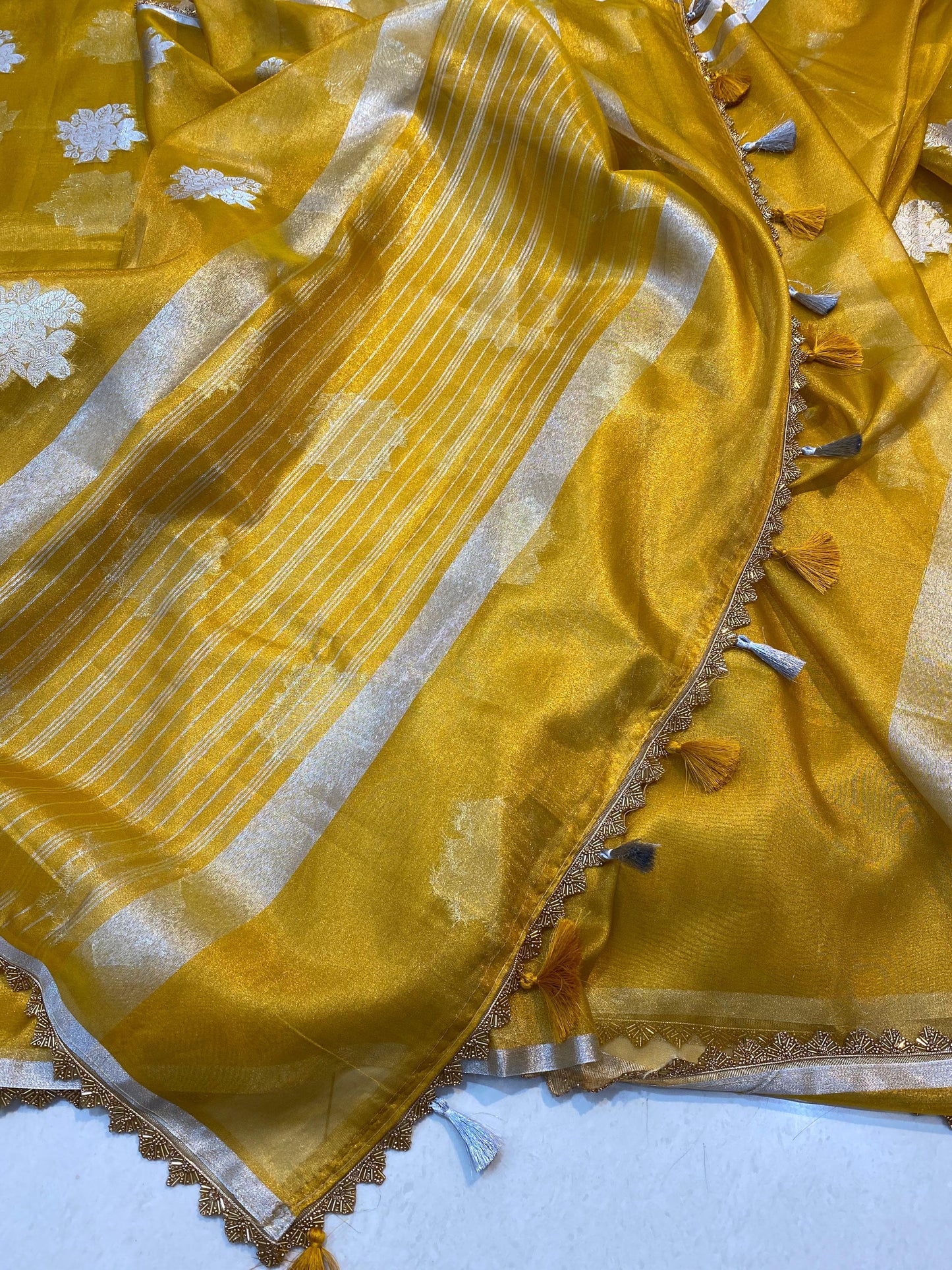 Banarasi Tissue Silk Saree With Heavy Lace Work